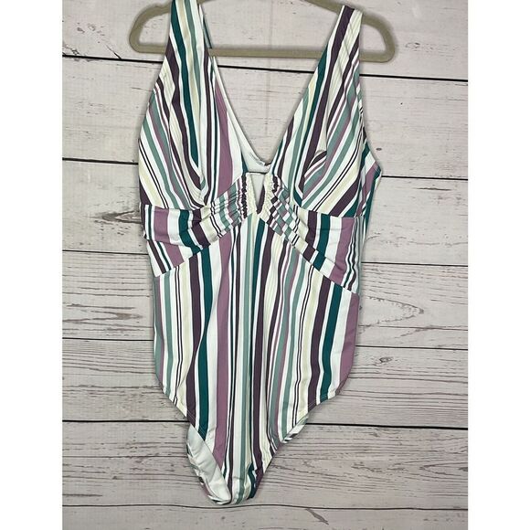 Women One piece SwimSuit 4X Beach Stripe Tropical Rainbow Plus NWT‎ Adore Me - Picture 1 of 10